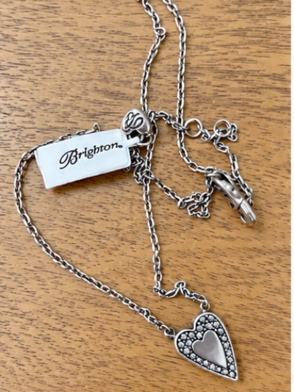 Brighton Sterling Silver 925 Heart Pendant Necklace Rhinestone Crystal
